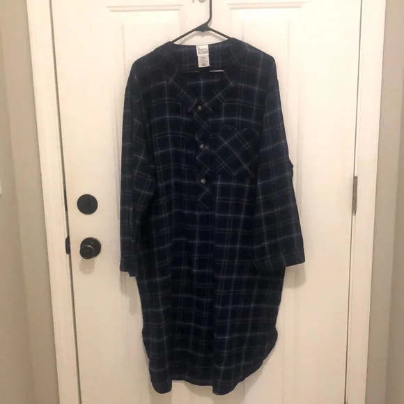 John Blair Mens Blue Flannel Nightshirt Size Medium / Large - Picture 2 of 10